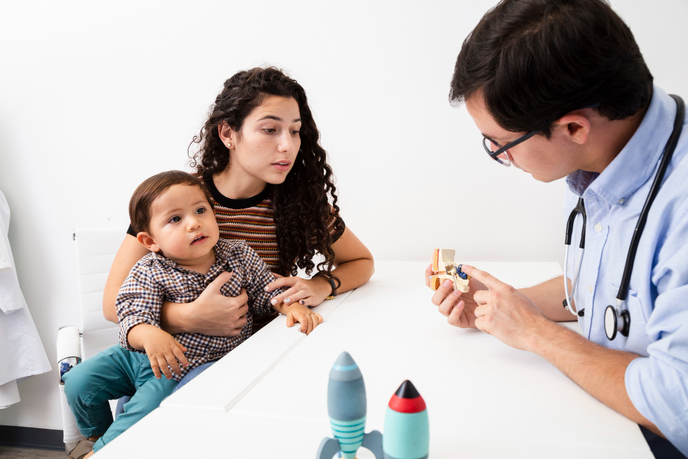 Physically and mentally challenged children with doctor